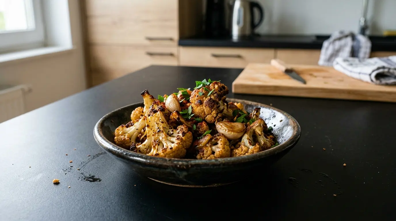 Spanischer Snack aus geröstetem Blumenkohl mit Paprika und Knoblauch