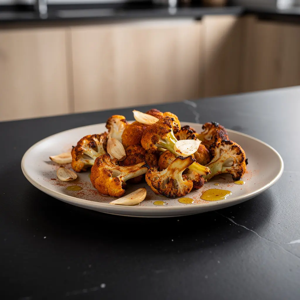 Hiszpańska przekąska z pieczonego kalafiora z papryką i czosnkiem