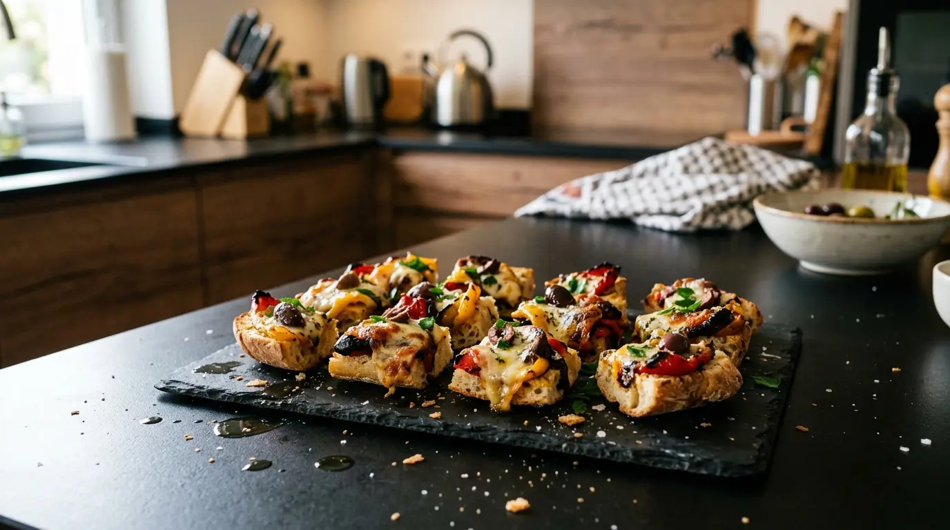 Spanischer Snack mit Ofenpaprika, Käse und Oliven