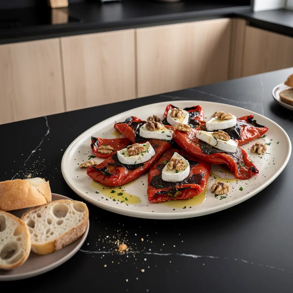Hiszpańska przekąska z pieczonej papryki, sera koziego i orzechów