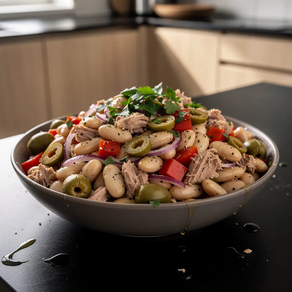 Insalata spagnola di fagioli bianchi, peperoni e tonno