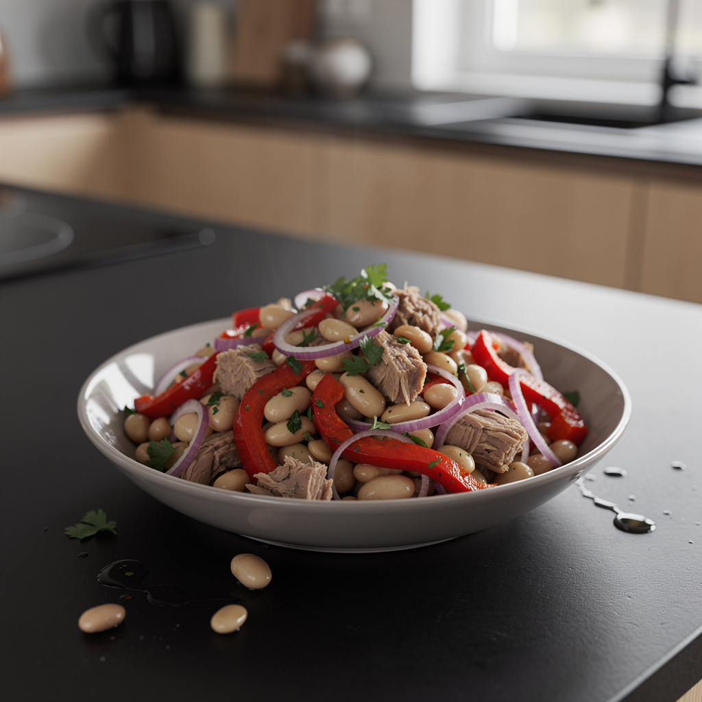 Hiszpańska sałatka z białej fasoli, tuńczyka i pieczonej papryki