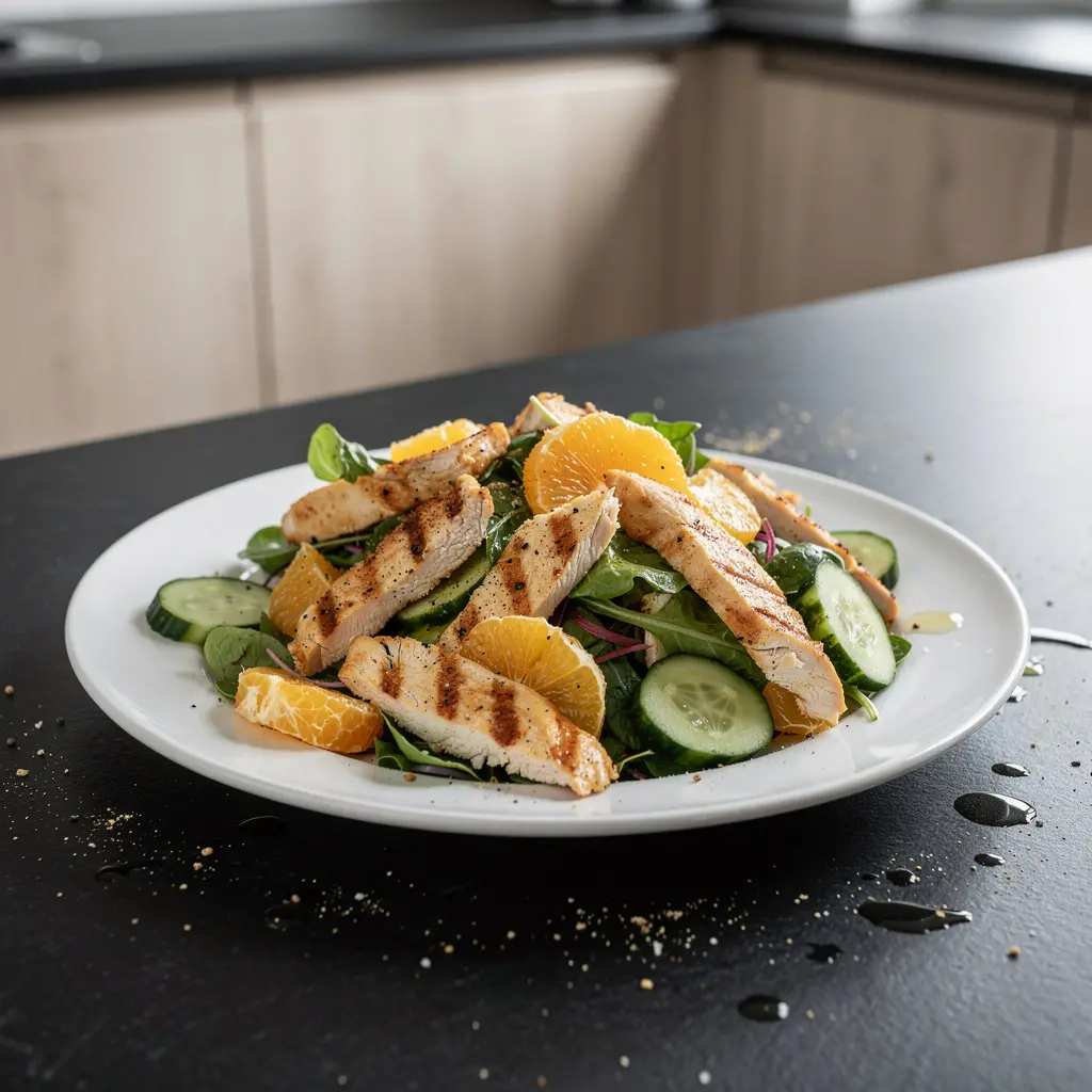 Hiszpańska sałatka z grillowanego kurczaka i pomarańczy