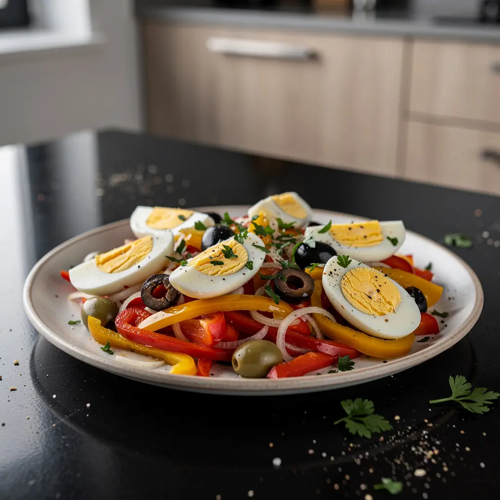 Hiszpańska sałatka z grillowanych papryk i jajka na twardo