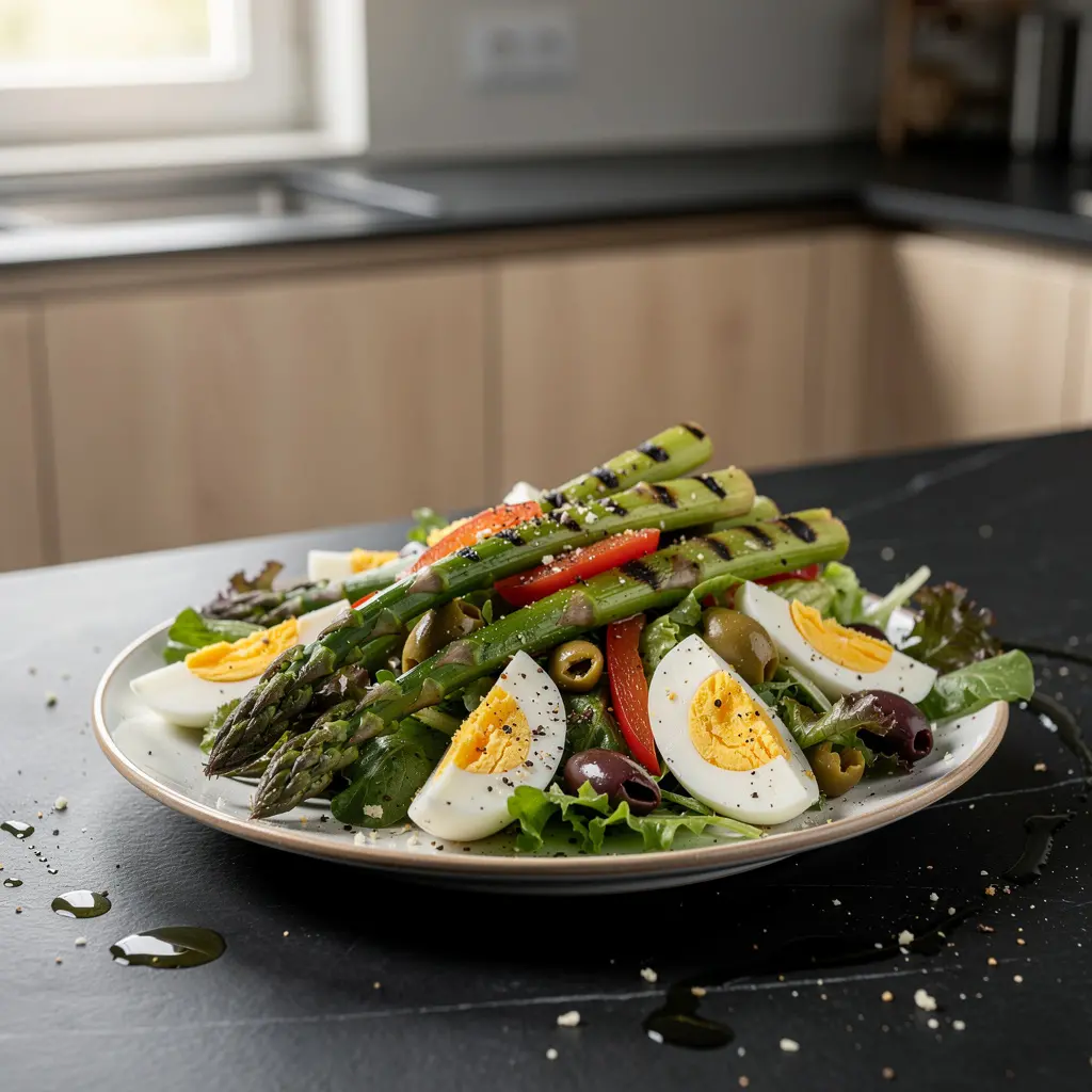 Hiszpańska sałatka z grillowanych szparagów i jajka