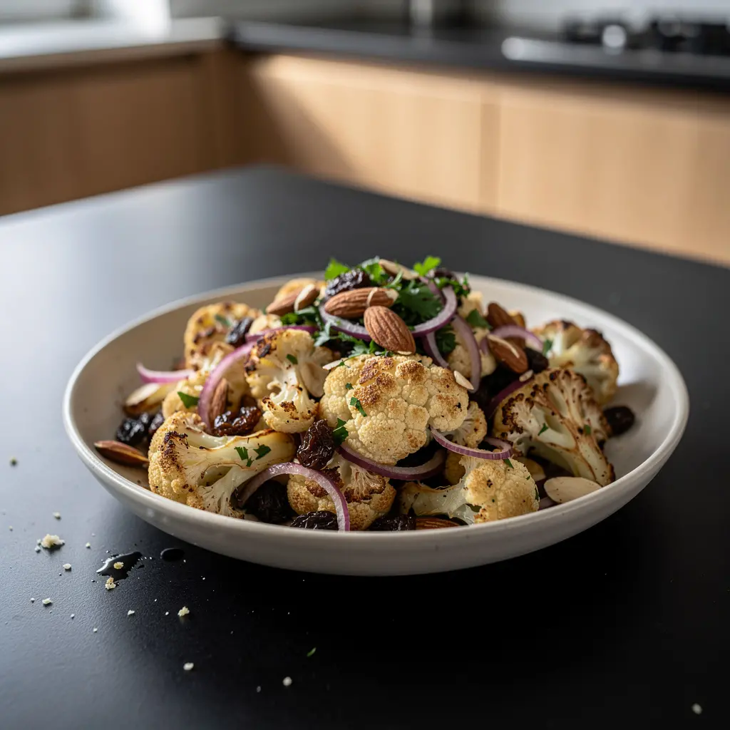 Hiszpańska sałatka z pieczonego kalafiora i migdałów