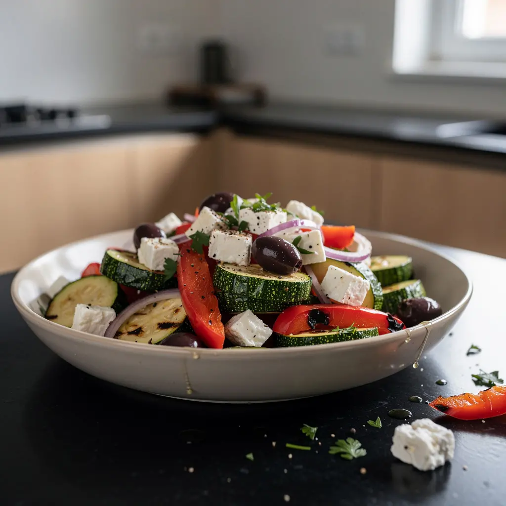 Hiszpańska sałatka z pieczonej cukinii i sera feta