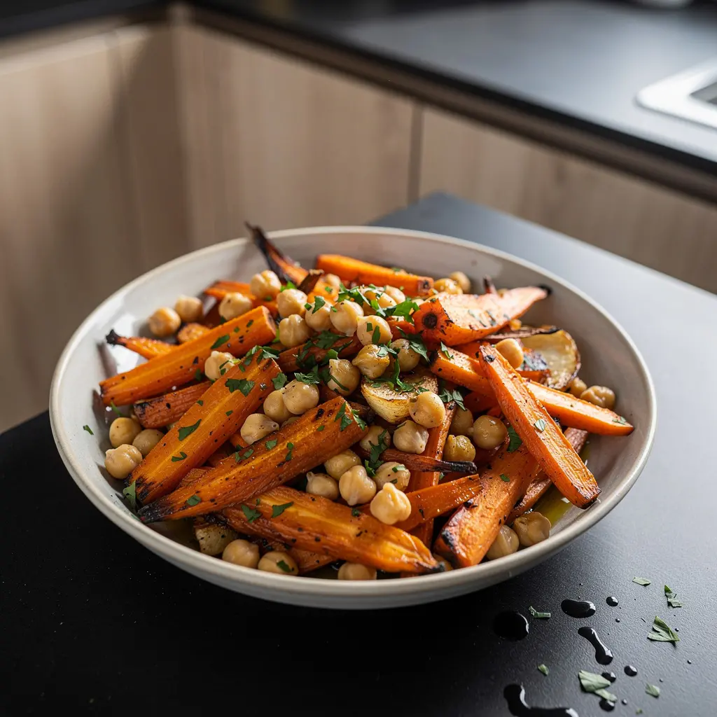 Hiszpańska sałatka z pieczonej marchewki i ciecierzycy