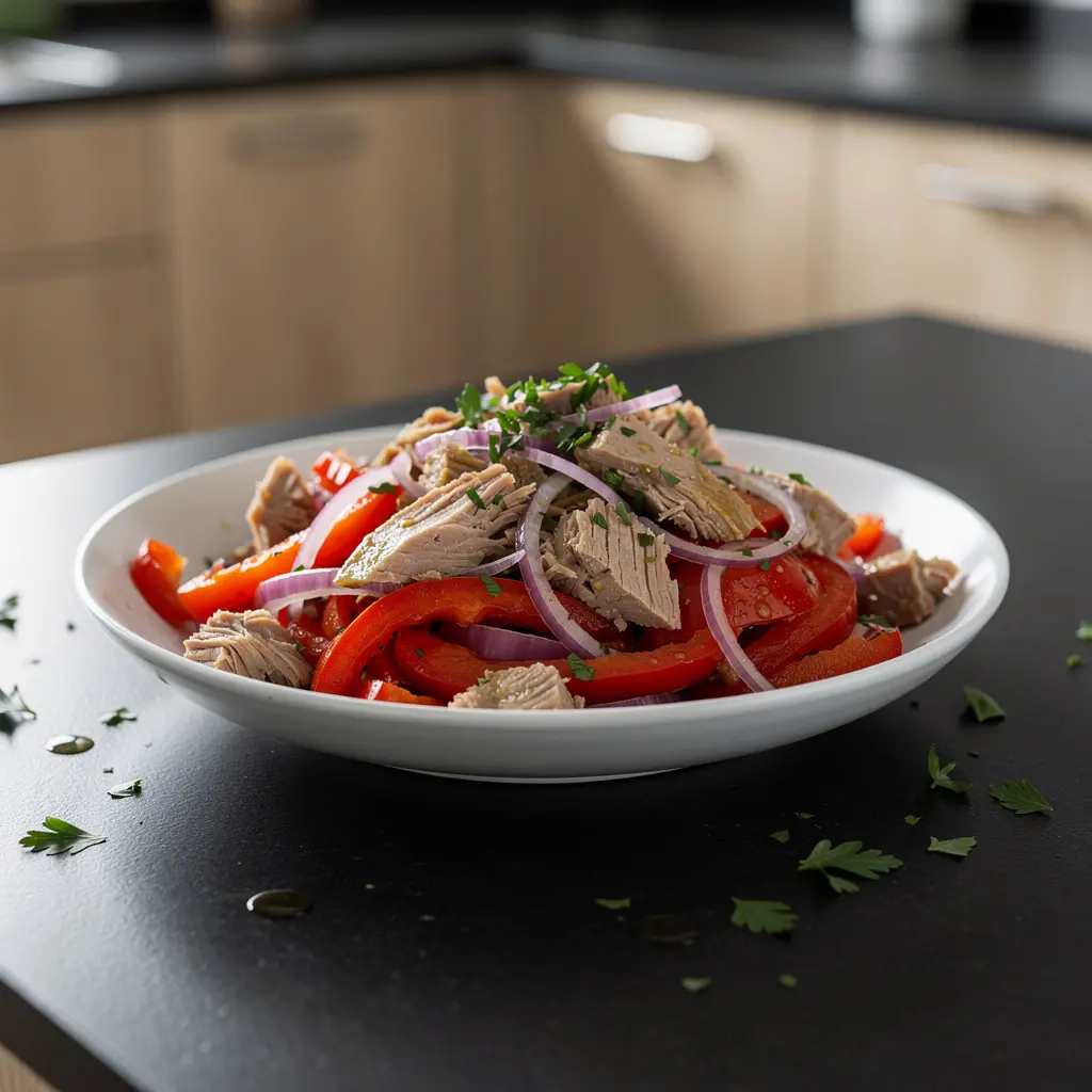 Hiszpańska sałatka z pieczonej papryki i tuńczyka w oliwie