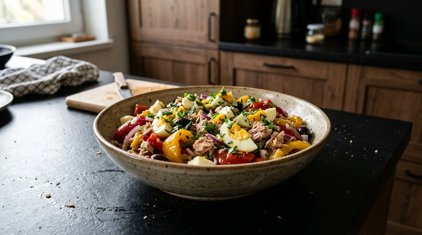 Salade espagnole de poivrons rôtis, œufs et thon
