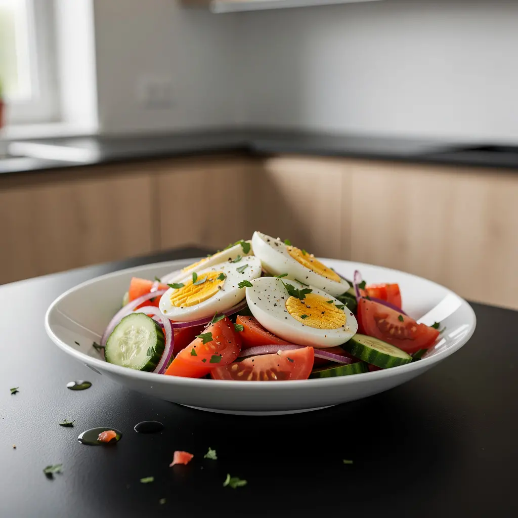 Spanish Tomato, Cucumber and Hard-Boiled Egg Salad