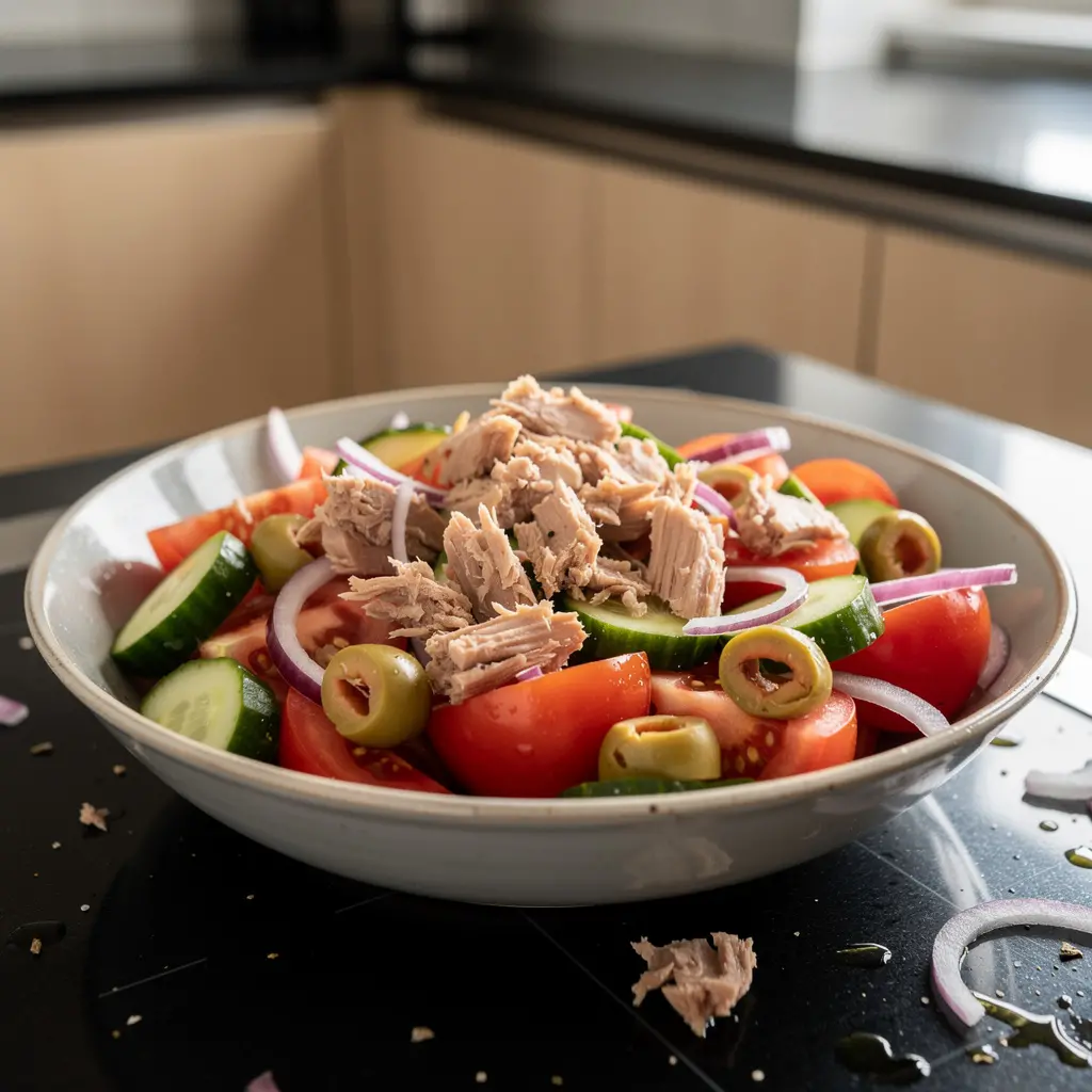 Spanish Salad with Tomatoes, Cucumber and Tuna
