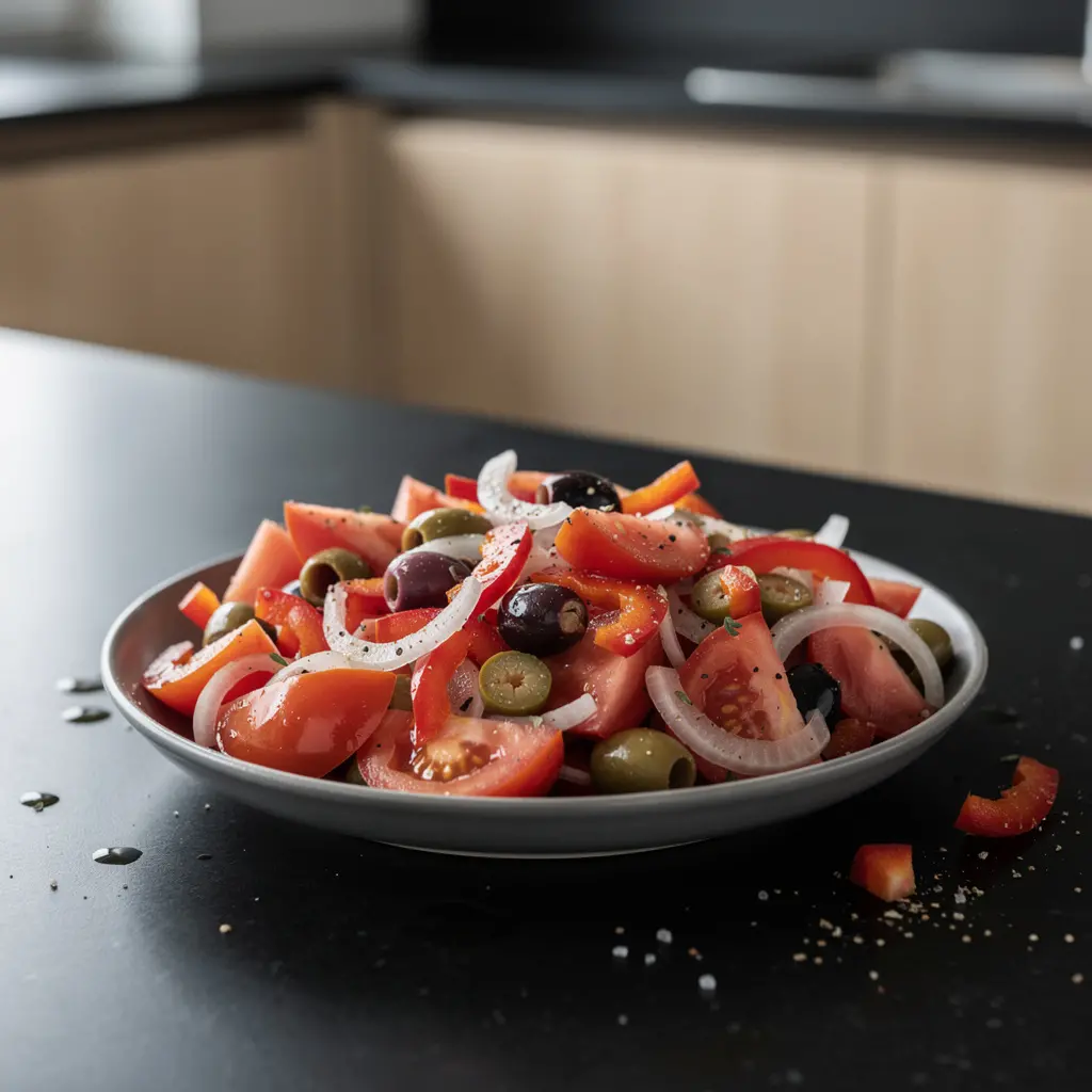 Spanish Tomato, Pepper and Onion Salad with Olive Oil