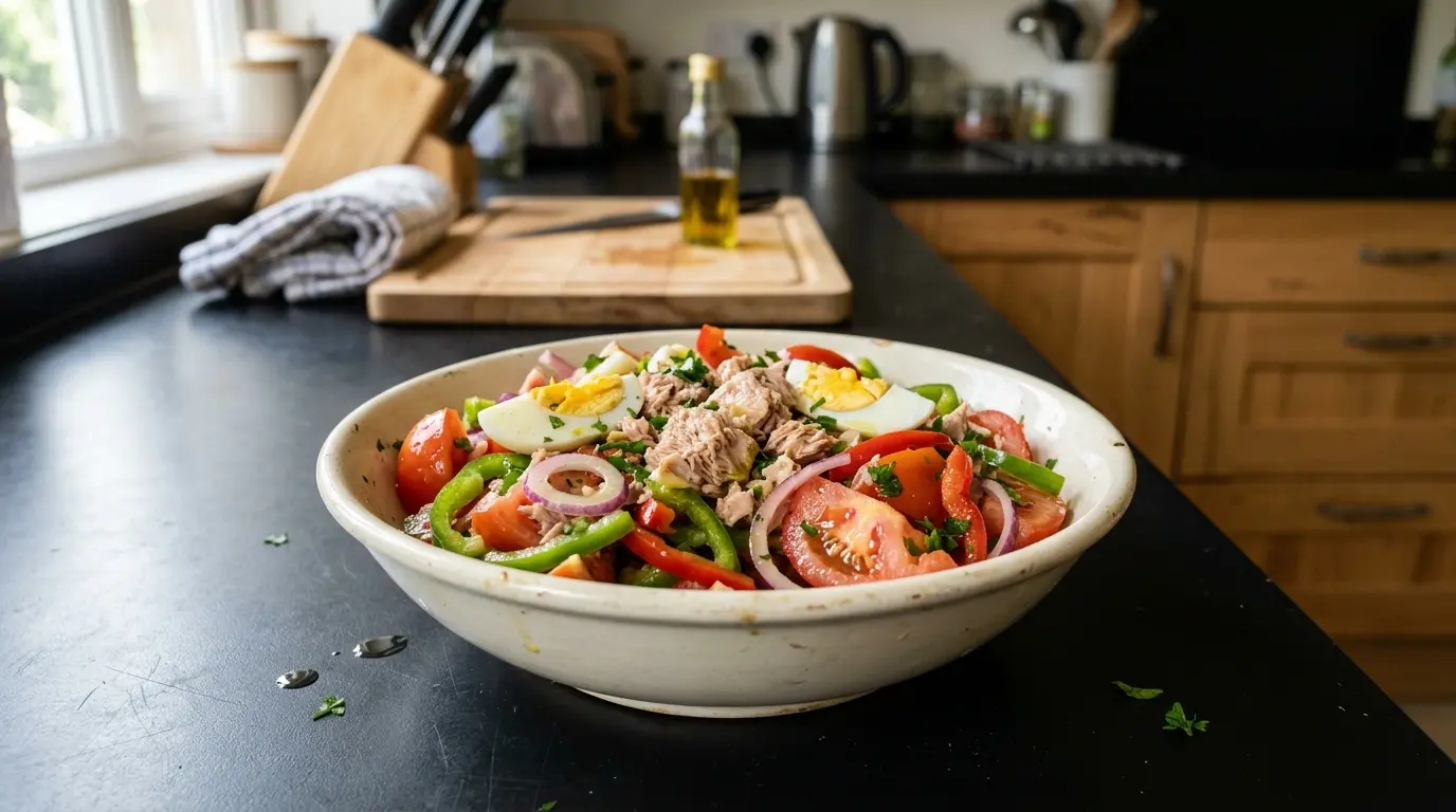 Spanish Salad with Tomatoes, Peppers, Tuna and Egg
