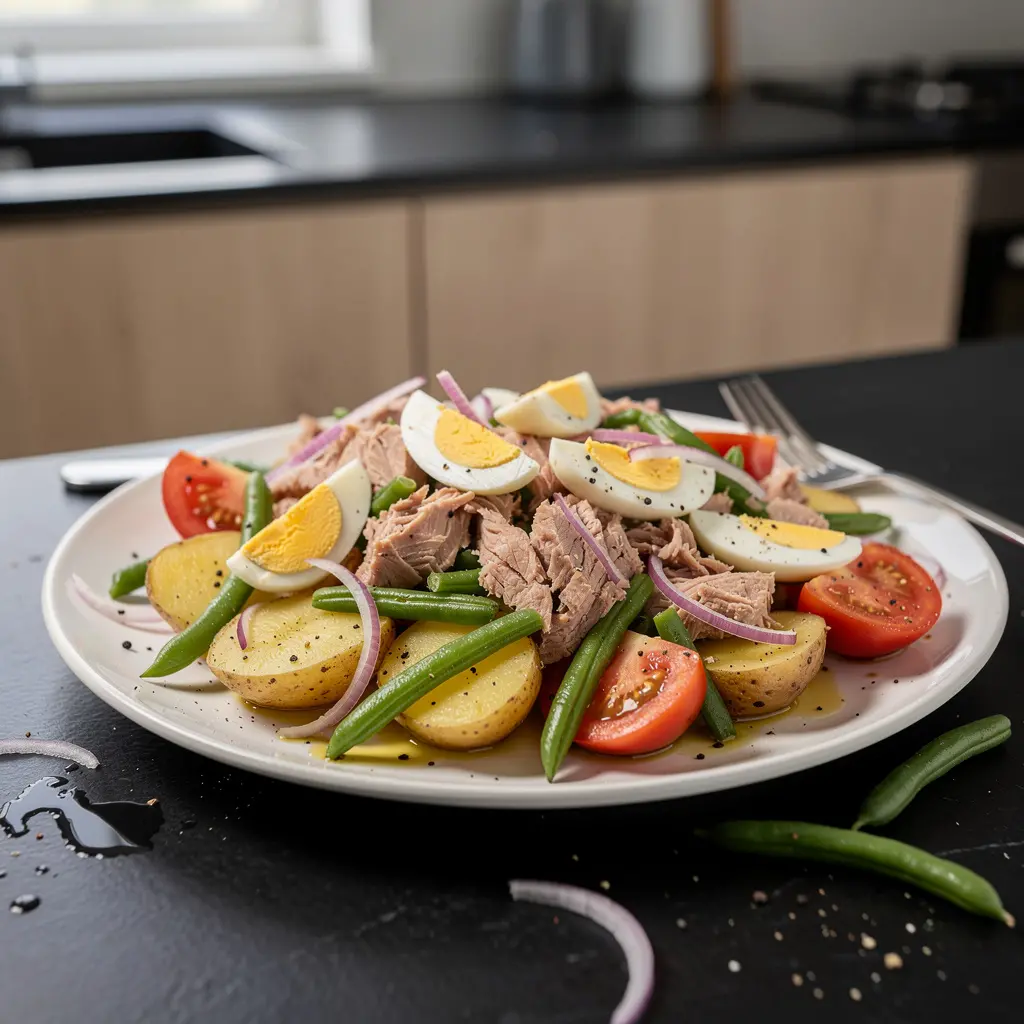 Hiszpańska sałatka z tuńczyka, jajek i zielonej fasolki