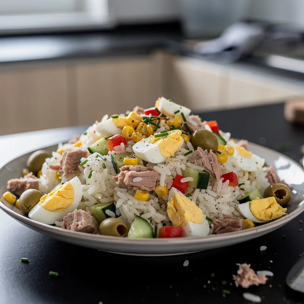 Hiszpańska sałatka z tuńczykiem, jajkiem i ryżem