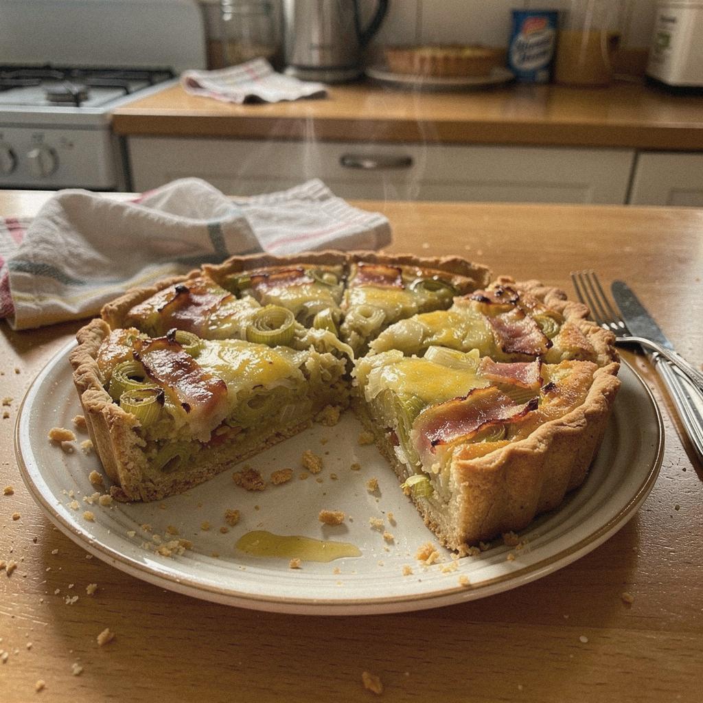 Tarte espagnole au poireau, lard et fromage