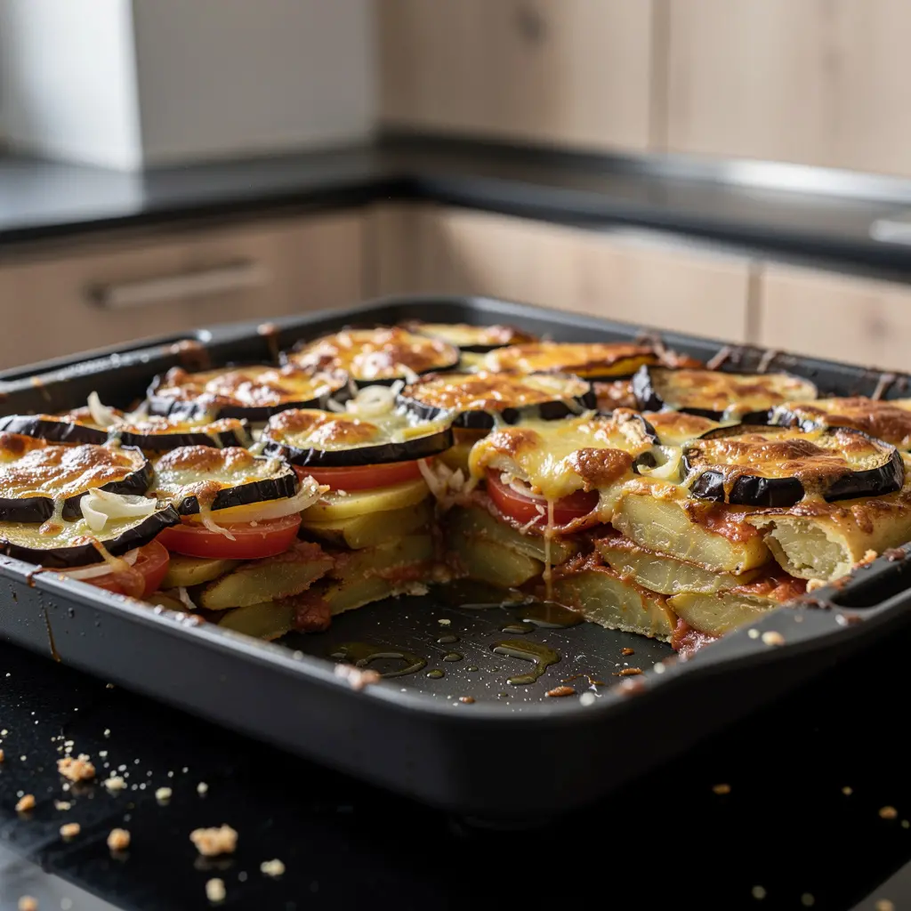 Hiszpańska zapiekanka z bakłażana, ziemniaków i pomidorów