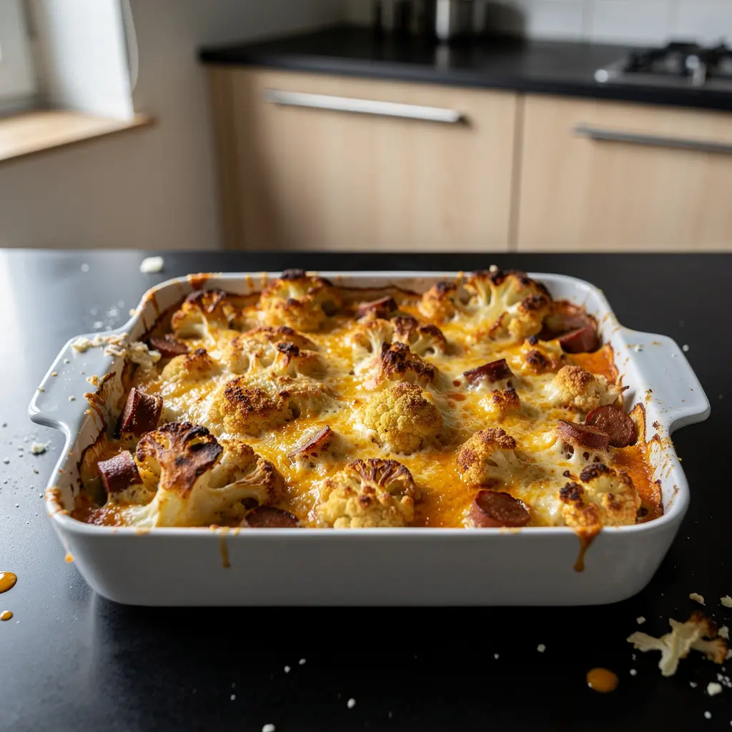 Hiszpańska zapiekanka z kalafiora i chorizo