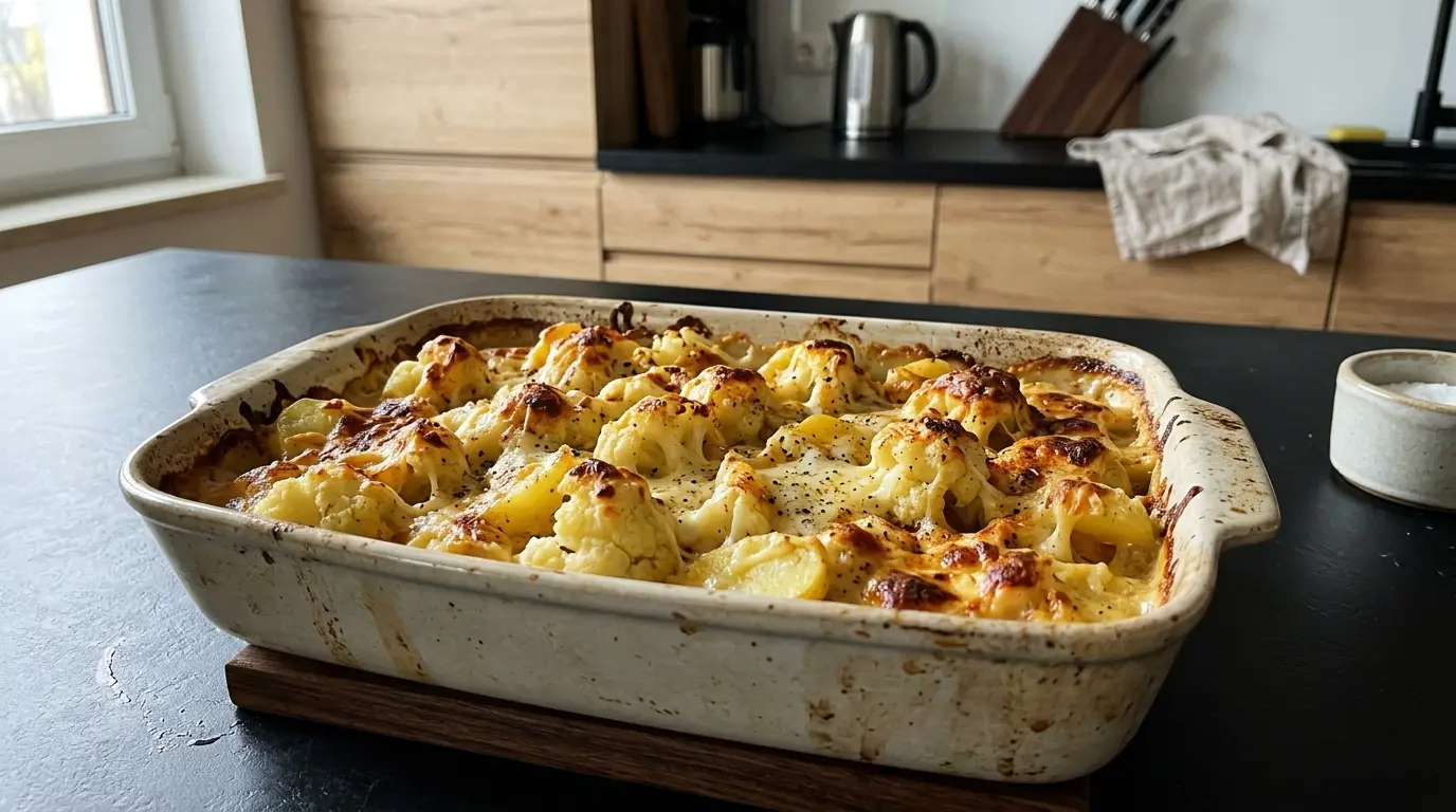 Spanischer Auflauf mit Blumenkohl, Kartoffeln und Käse