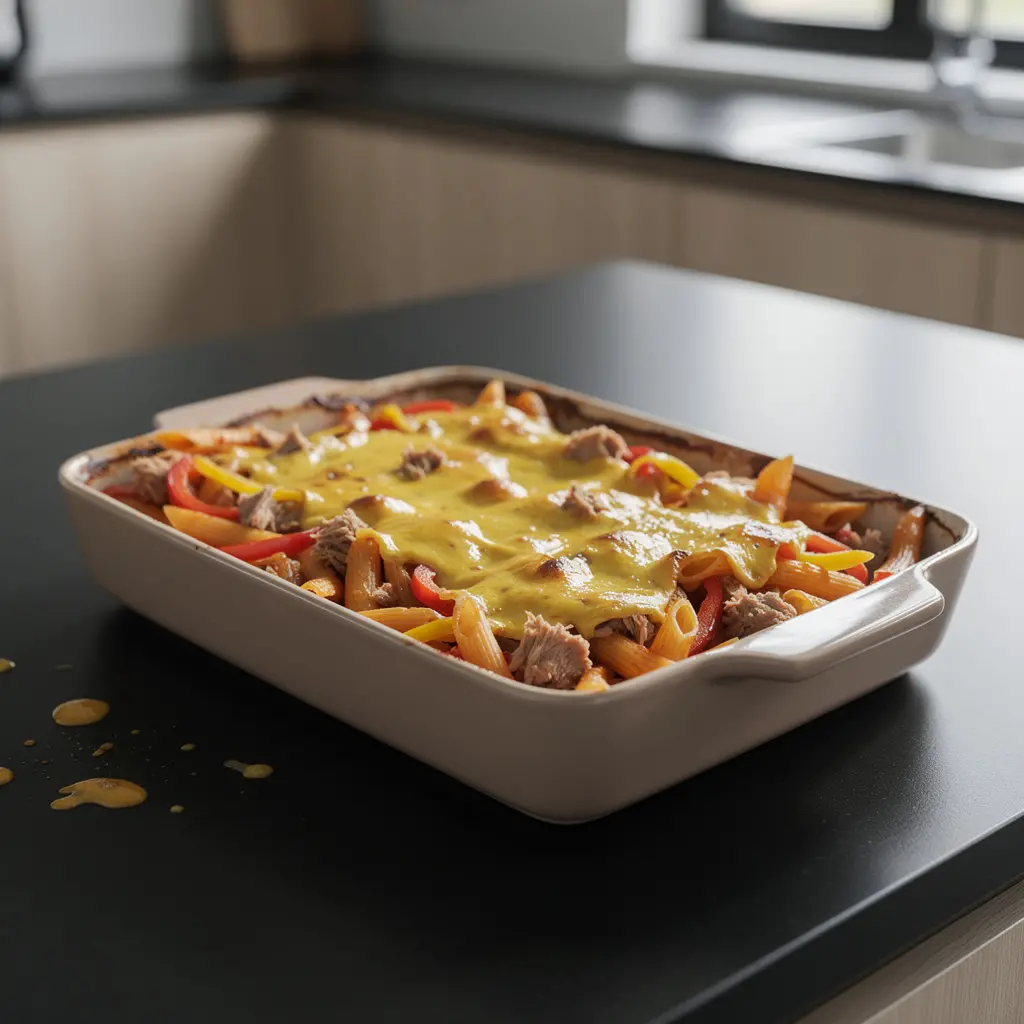 Pasticcio di pasta spagnolo con peperoni e tonno