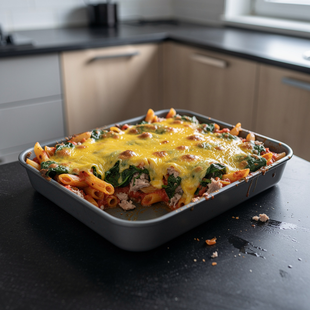 Spanish Pasta Bake with Tuna and Spinach