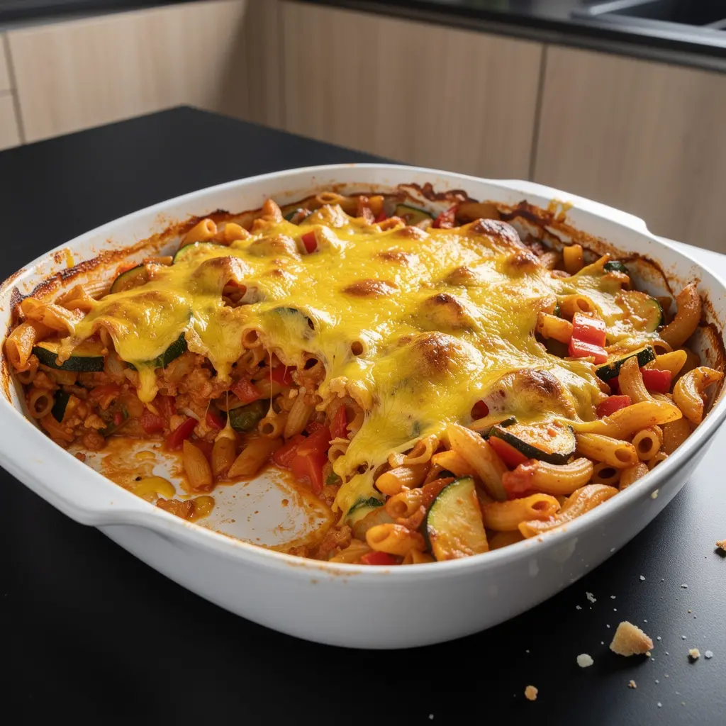 Pasta al forno spagnola con verdure e formaggio