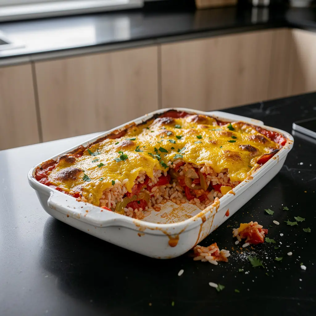 Hiszpańska zapiekanka z ryżu, pomidorów i sera