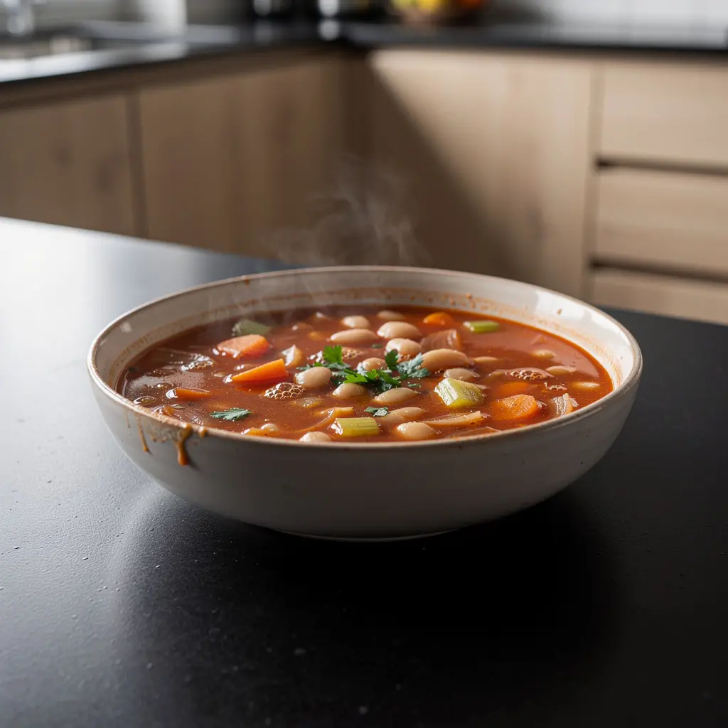 Hiszpańska zupa z białej fasoli i warzyw z papryką wędzoną