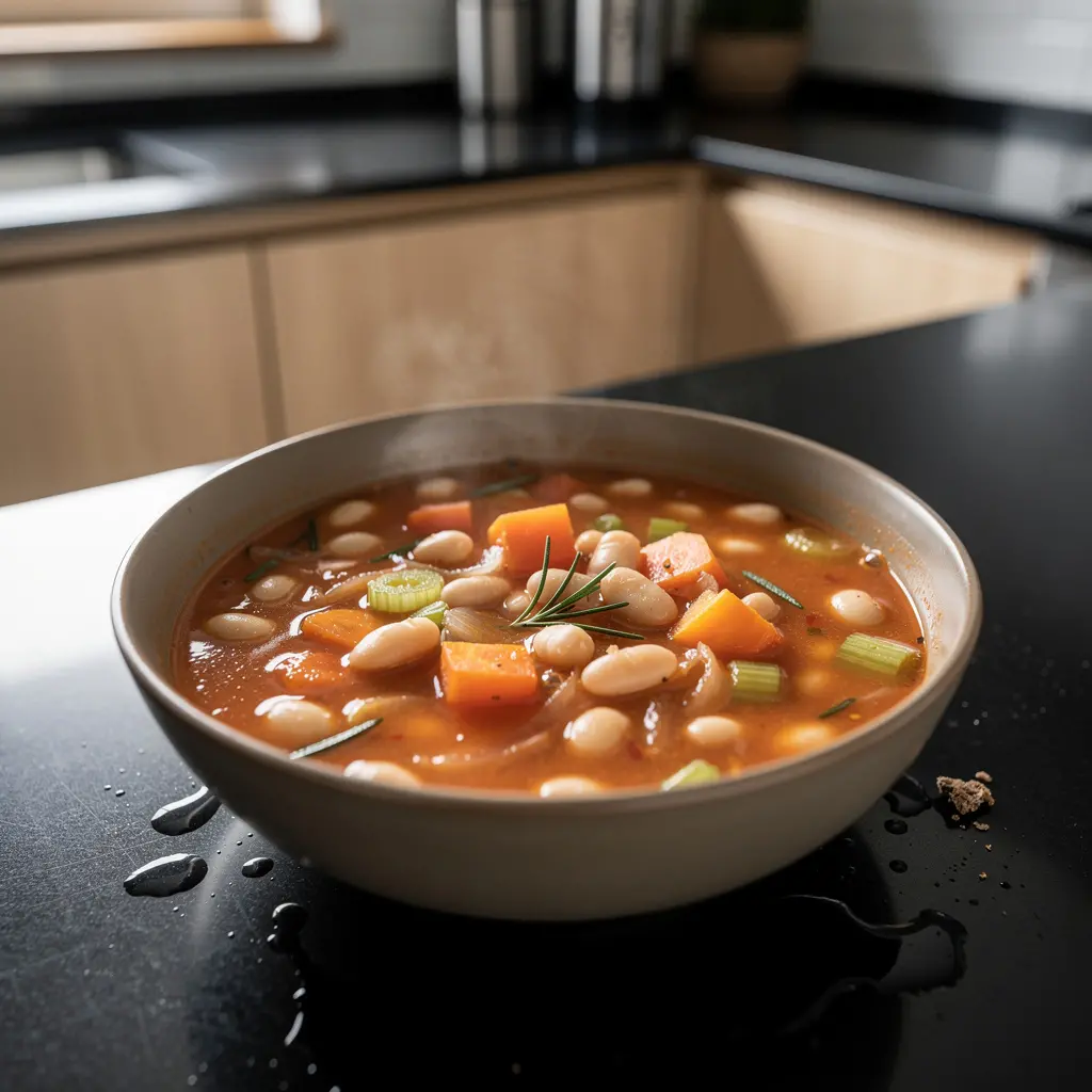 Hiszpańska zupa z białej fasoli, pomidorów i rozmarynu