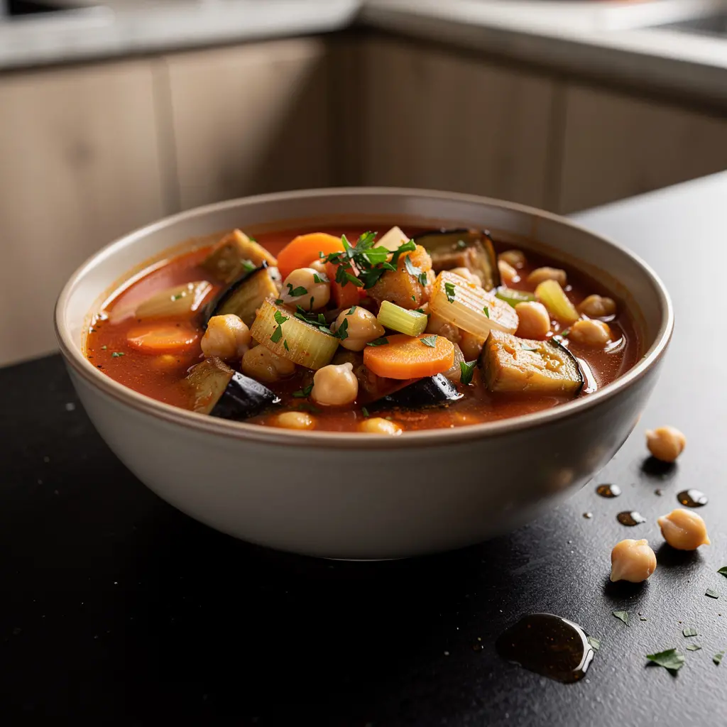 Hiszpańska zupa z ciecierzycy i bakłażana z papryką wędzoną
