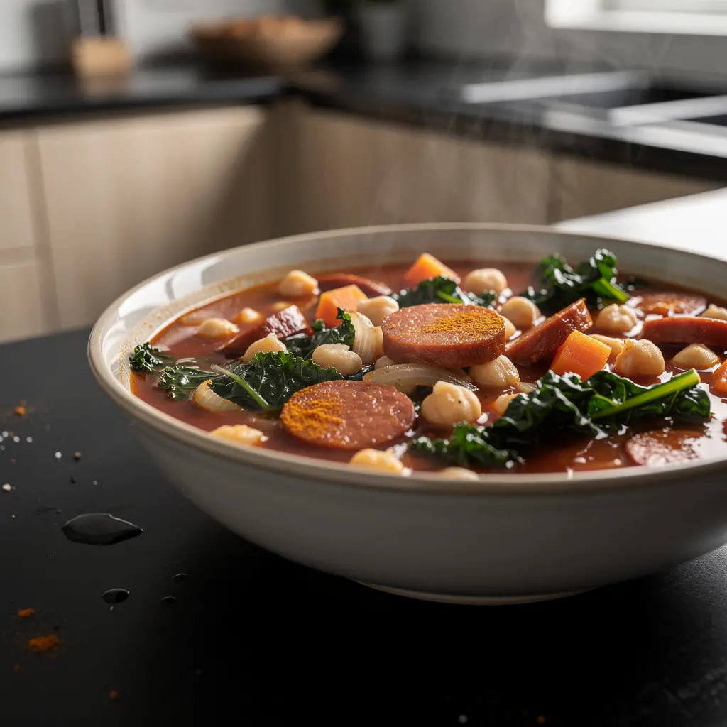 Spanische Kichererbsensuppe mit Chorizo und Grünkohl