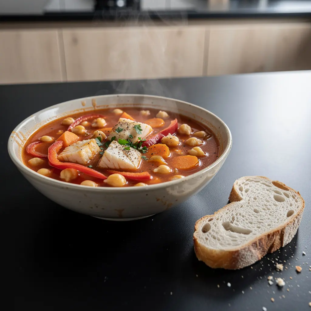 Spanische Suppe mit Kichererbsen und Kabeljau