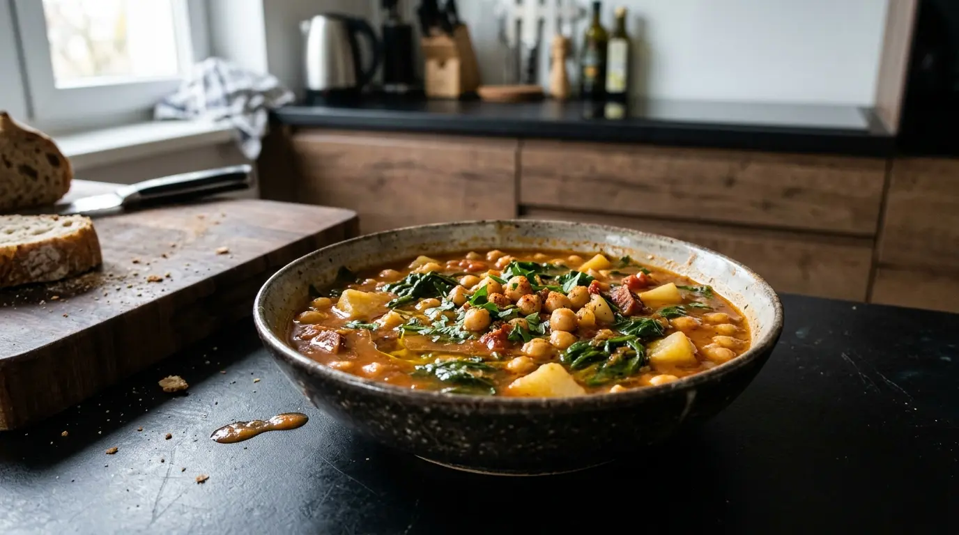 Sopa española de garbanzos y espinacas