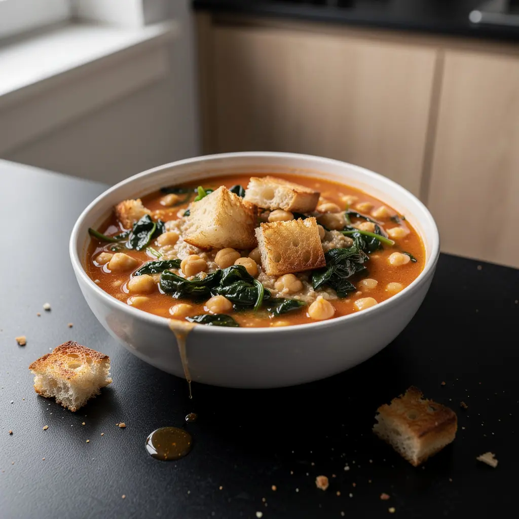 Spanische Suppe mit Kichererbsen und Spinat