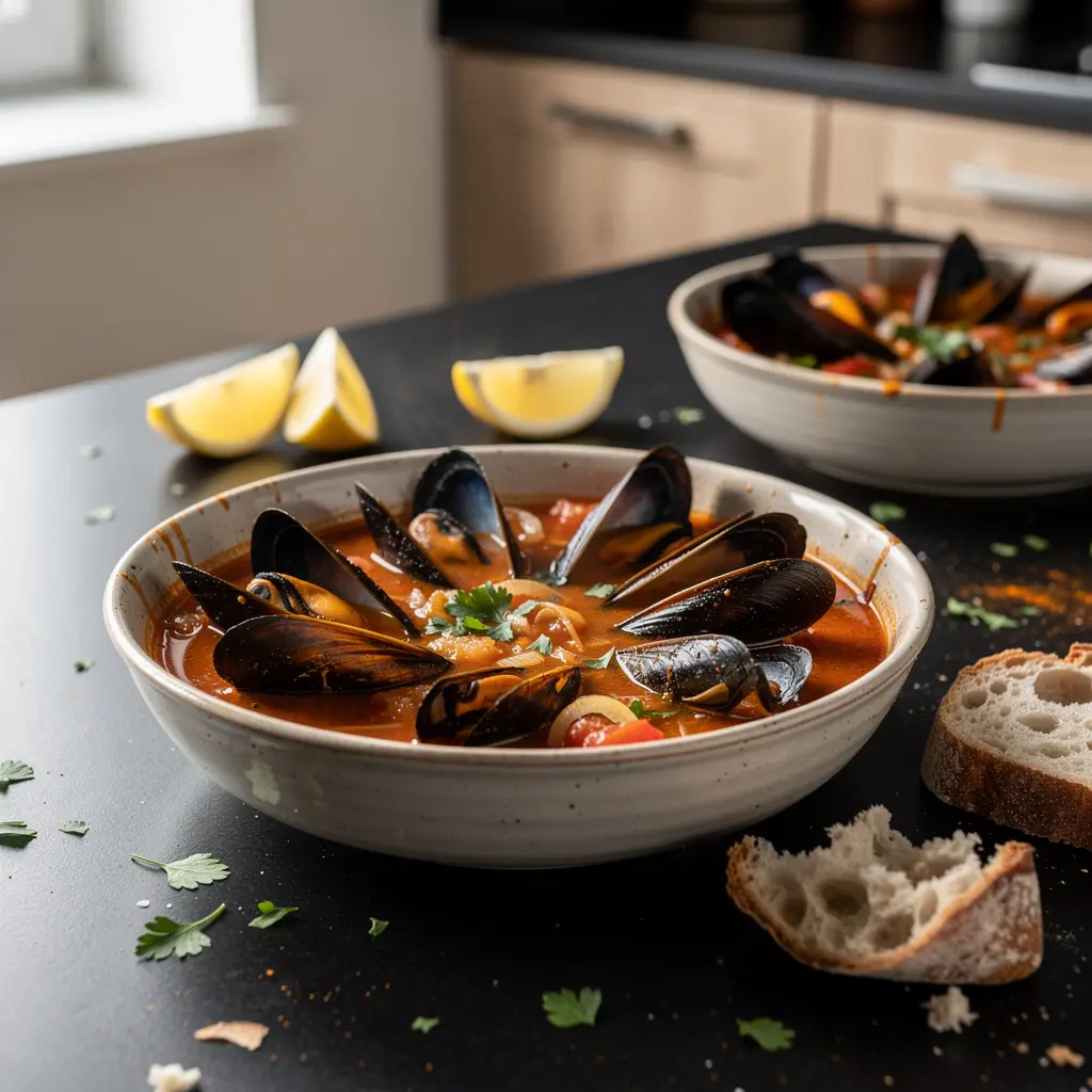 Spanish Mussel Soup with Saffron