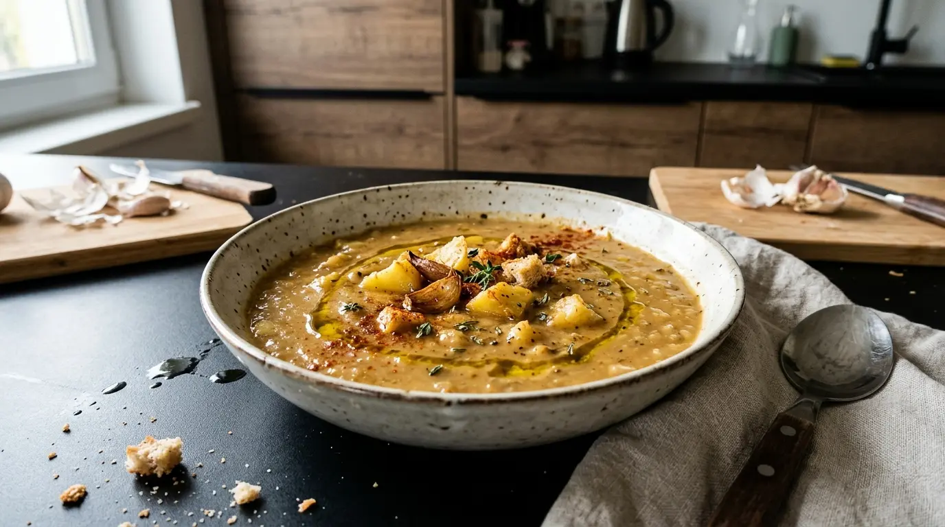 Hiszpańska zupa z pieczonego czosnku i ziemniaków