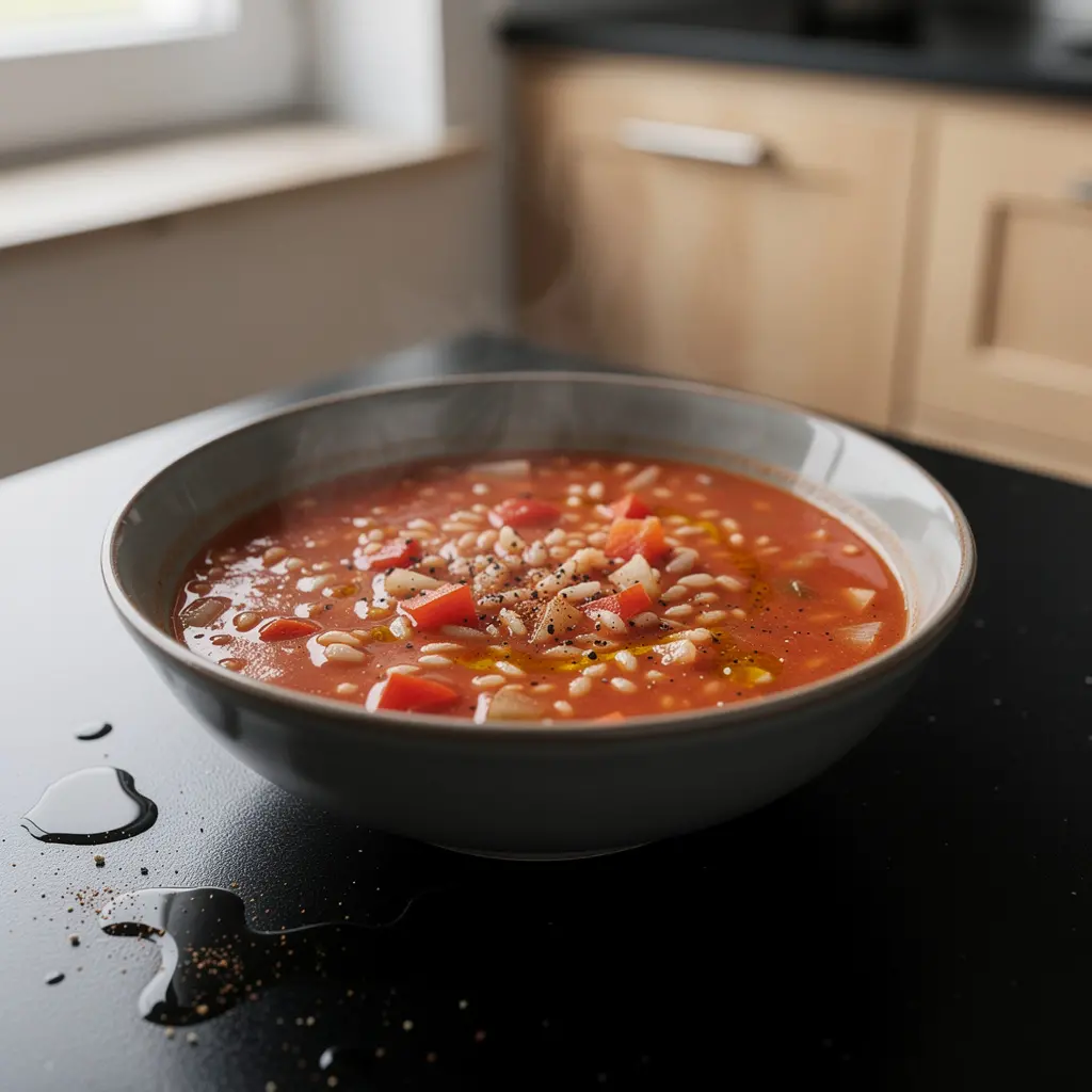 Spanish Tomato, Pepper and Rice Soup