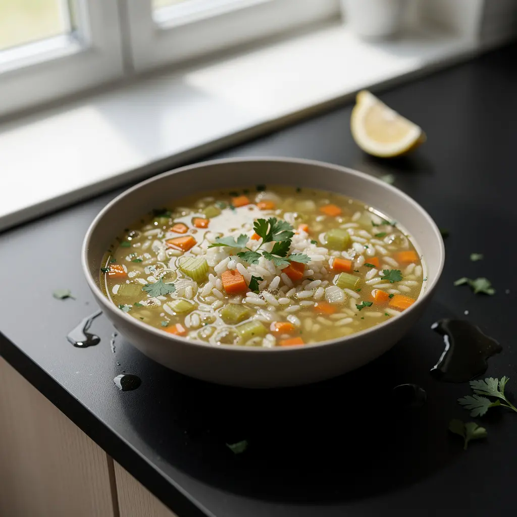 Hiszpańska zupa z ryżu i warzyw z cytryną