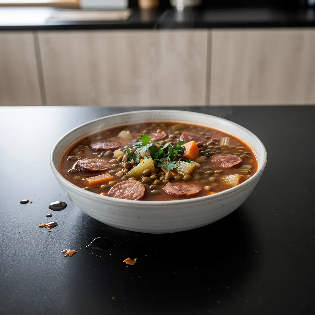 Hiszpańska zupa z soczewicy z chorizo