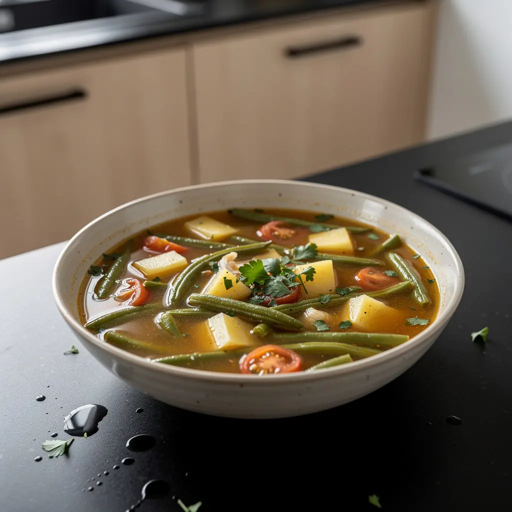 Hiszpańska zupa z zielonej fasolki z pomidorami i czosnkiem