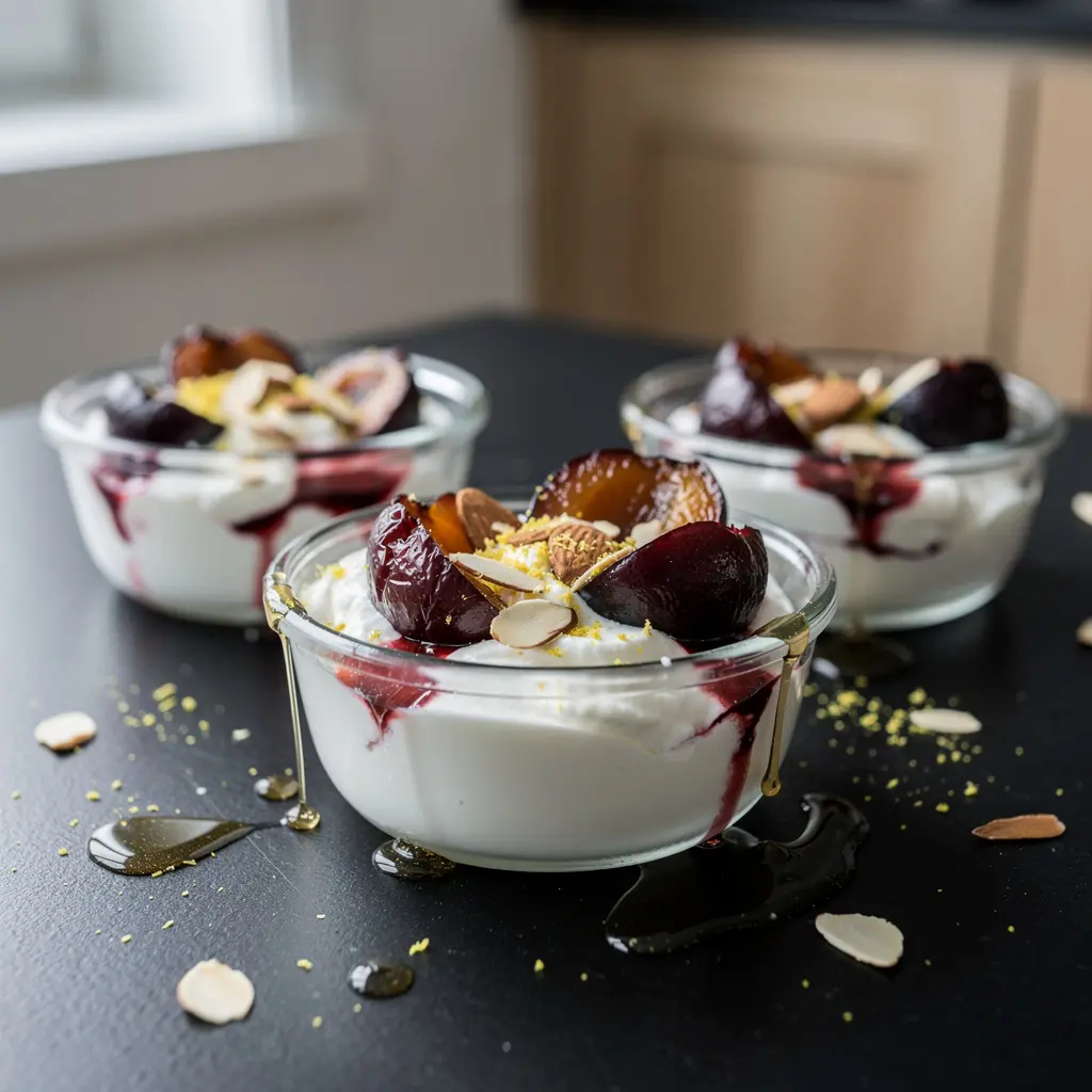 Spanish Yogurt, Honey and Roasted Plum Dessert