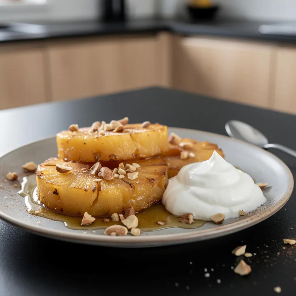 Hiszpański deser z pieczonego ananasa z miodem i cynamonem