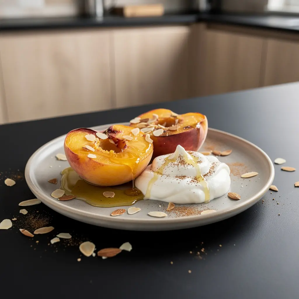 Spanish Baked Peach Dessert with Honey and Almonds