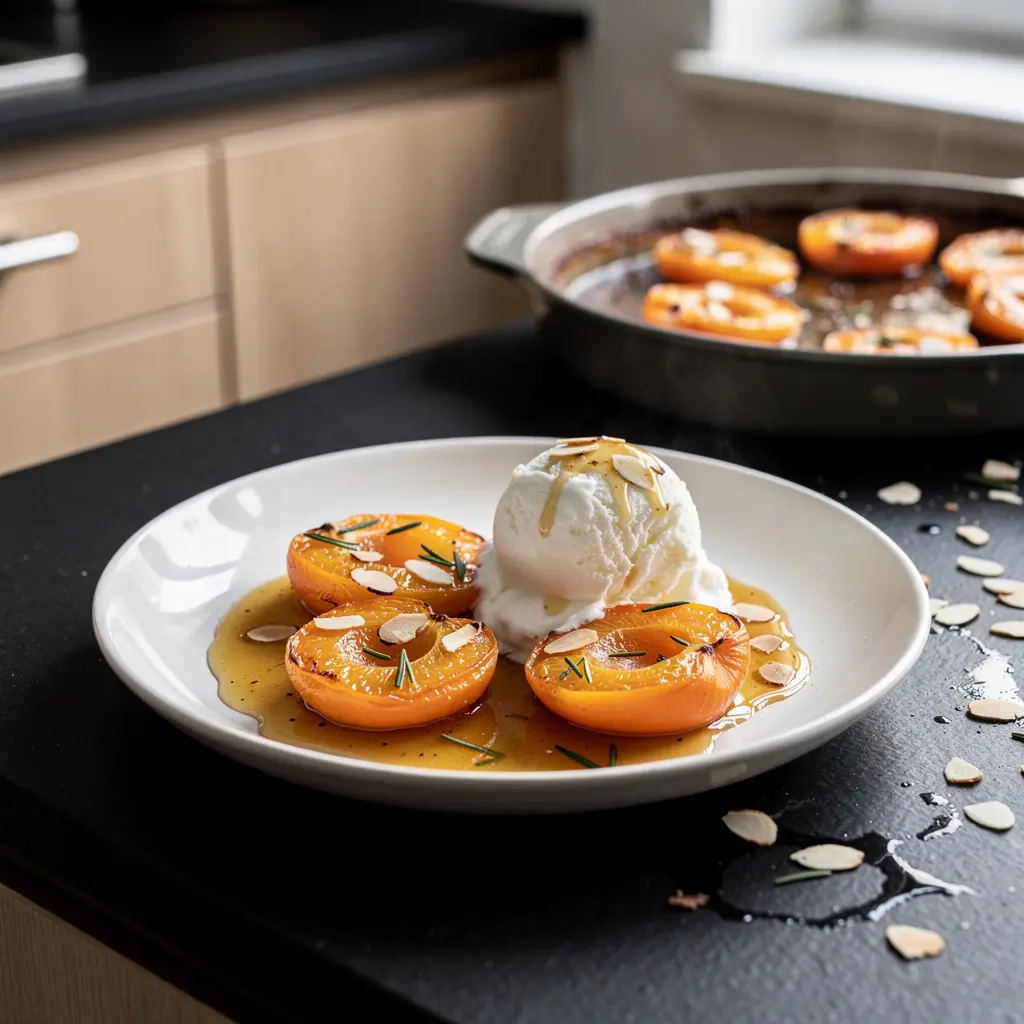 Hiszpański deser z pieczonych moreli z miodem i rozmarynem