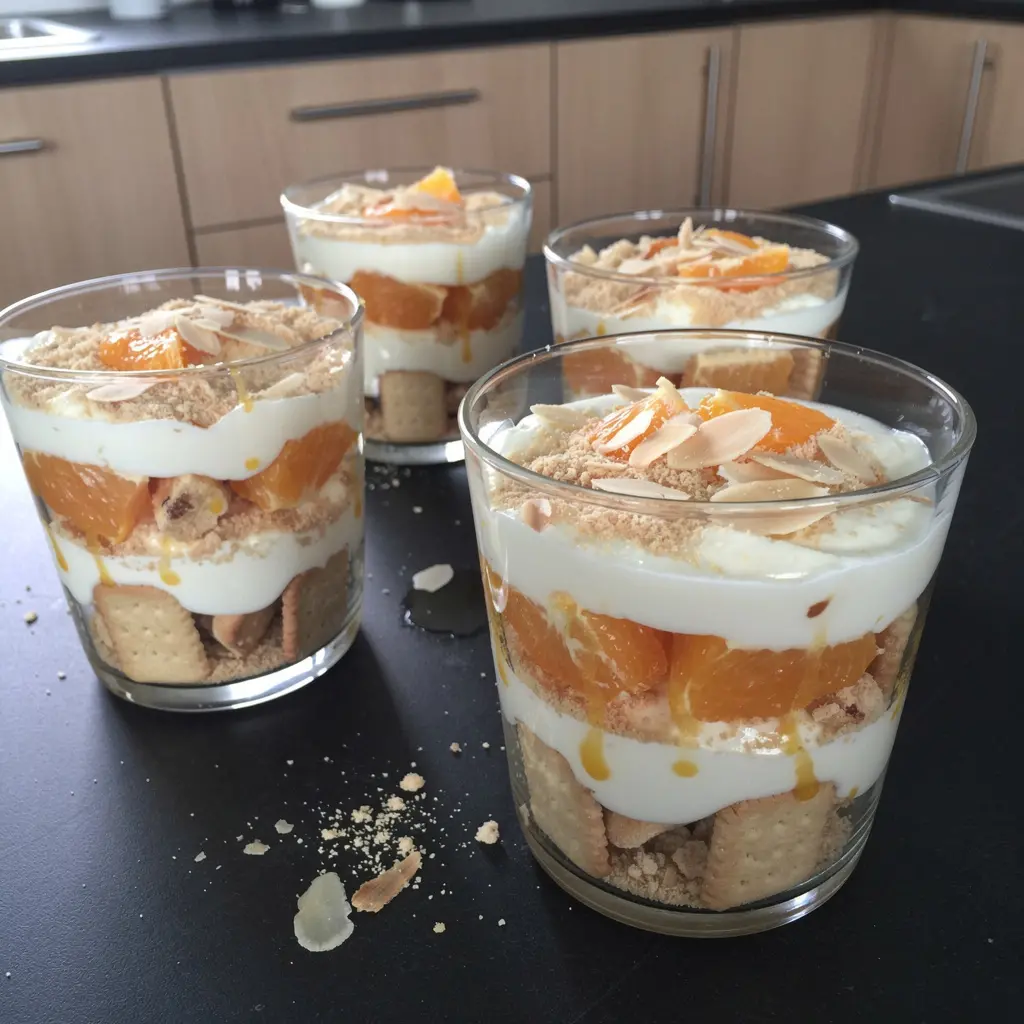 Spanish Dessert with Oranges, Yogurt and Crushed Biscuits