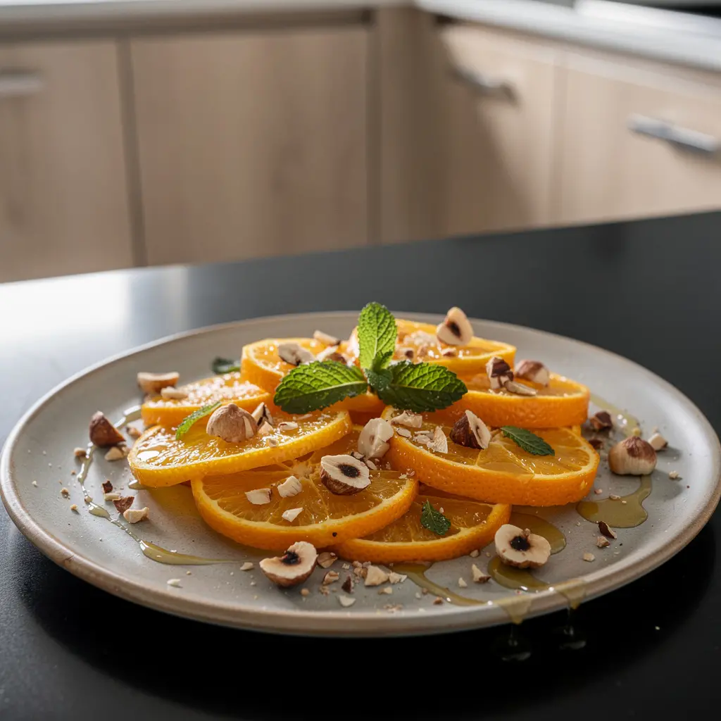 Hiszpański deser z pomarańczy, miodu i orzechów laskowych