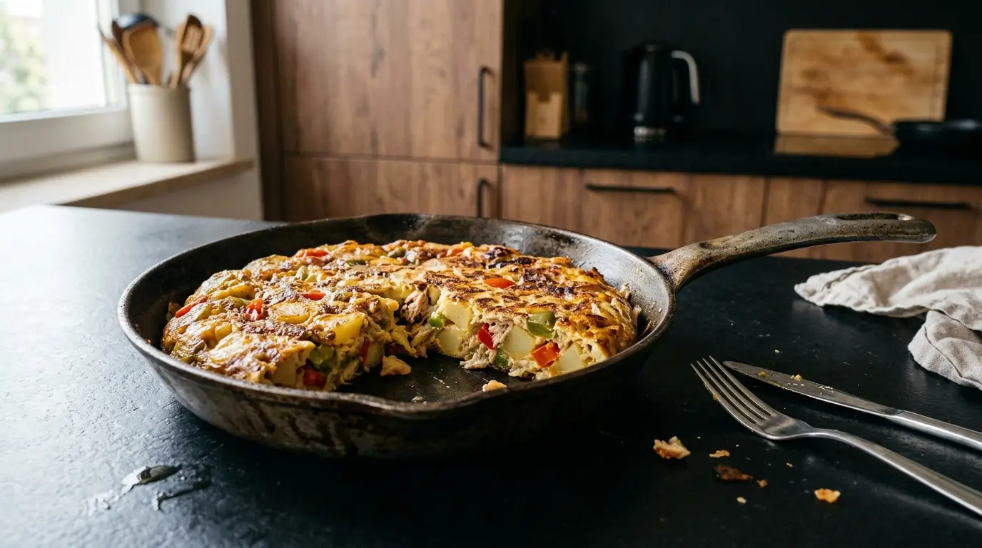 Hiszpański omlet z ziemniakami, papryką i tuńczykiem