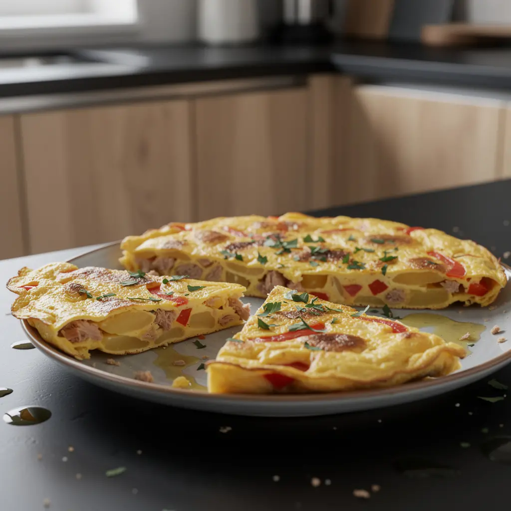 Spanisches Omelett mit Kartoffeln, Paprika und Thunfisch