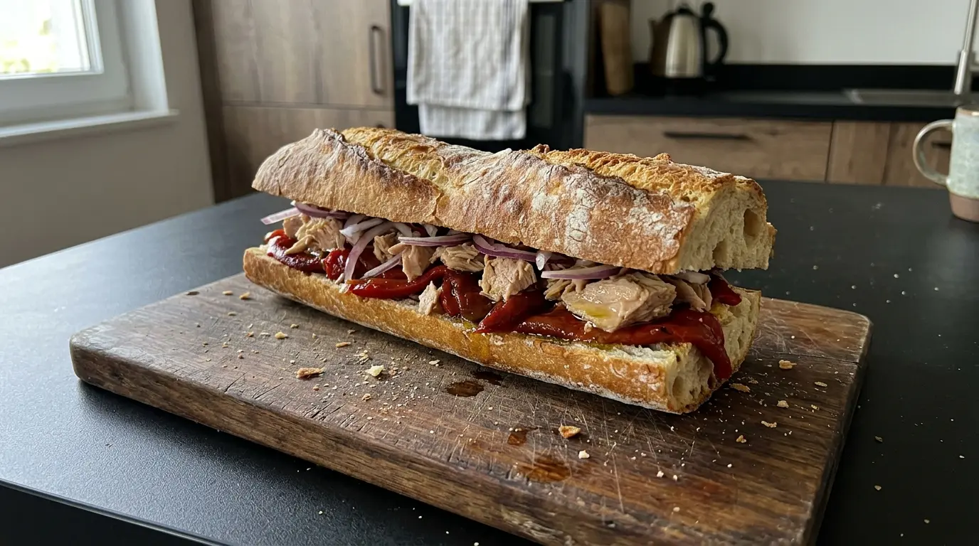 Hiszpańskie kanapki bocadillo z pieczoną papryką i tuńczykiem